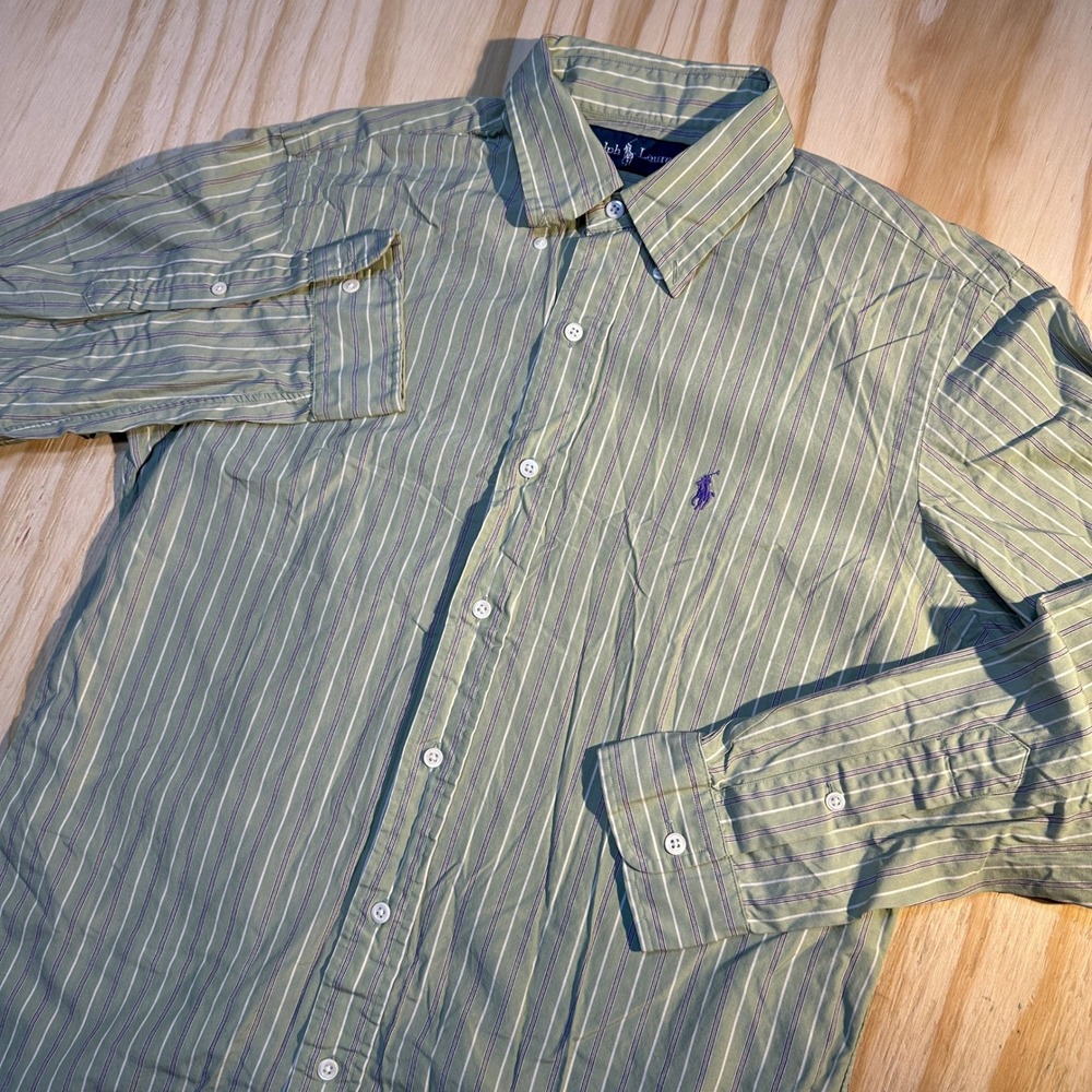 Ralph Lauren Men's Vintage Striped Cotton Button Down Shirt Sage Green Size M